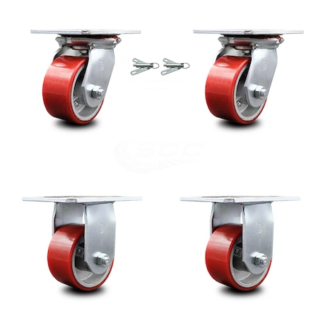 Service Caster 4 Inch Poly on Cast Iron Caster Set with Ball Bearing 2 Swivel Lock 2 Rigid SCC SCC-35S420-PUB-RS-BSL-2-R-2